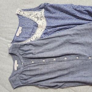 Lot of 2 Ann Taylor Loft sleeveless tops, cream and blue.